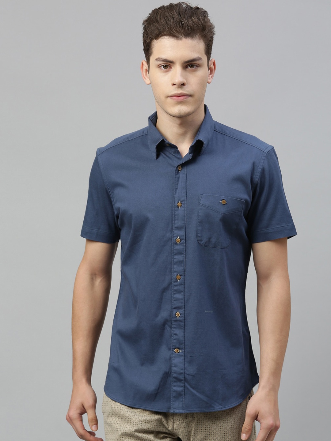 RARE RABBIT Men Proton Regular Fit Solid Shirt, Blue