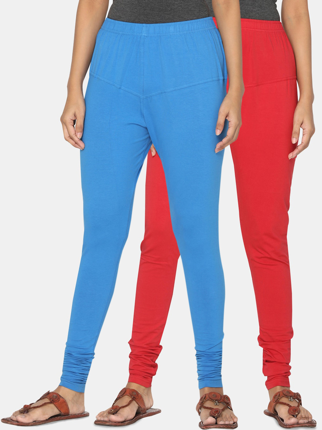 

TSG Bliss Women Pack of 2 Solid Churidar Leggings, Blue