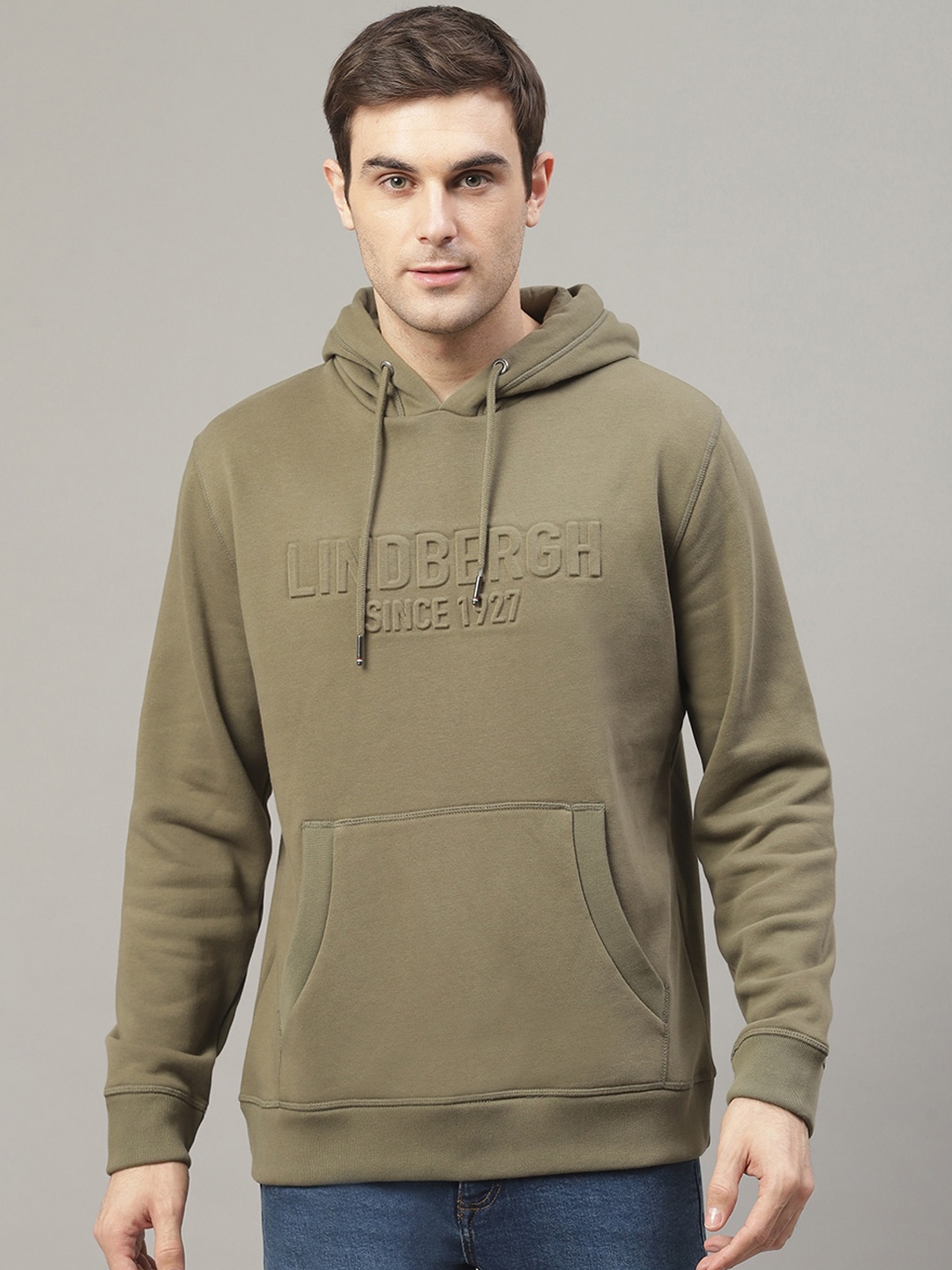 

LINDBERGH Men Green Printed Hooded Sweatshirt