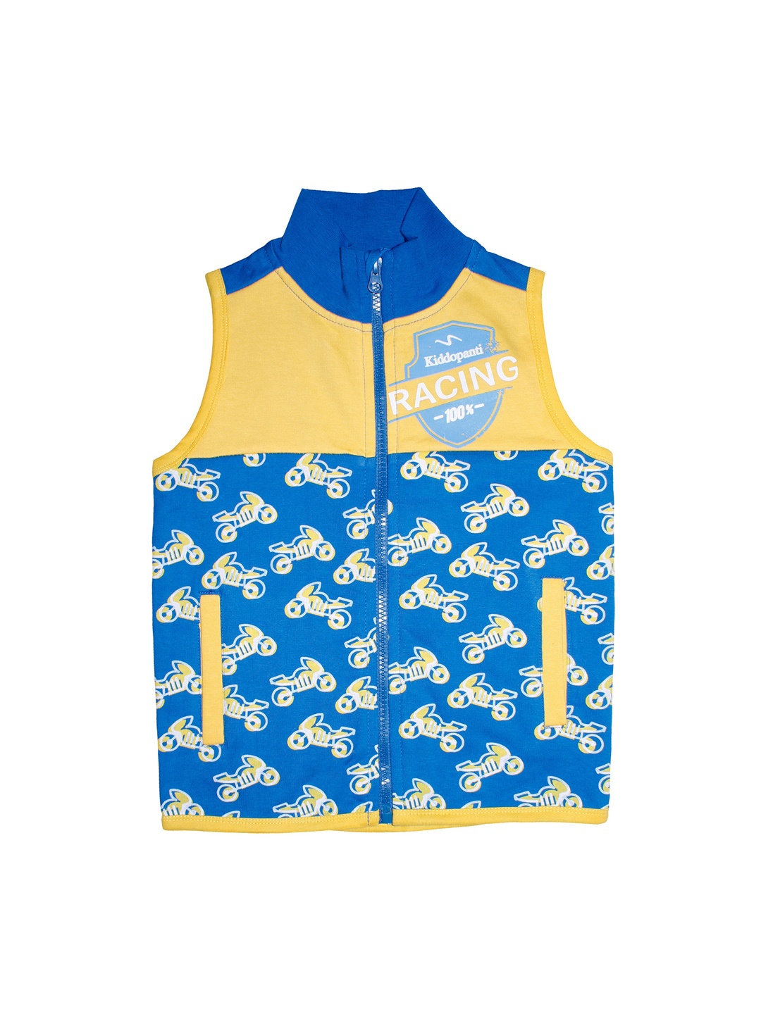 KiddoPanti Boys Blue Printed Hooded Sweatshirt