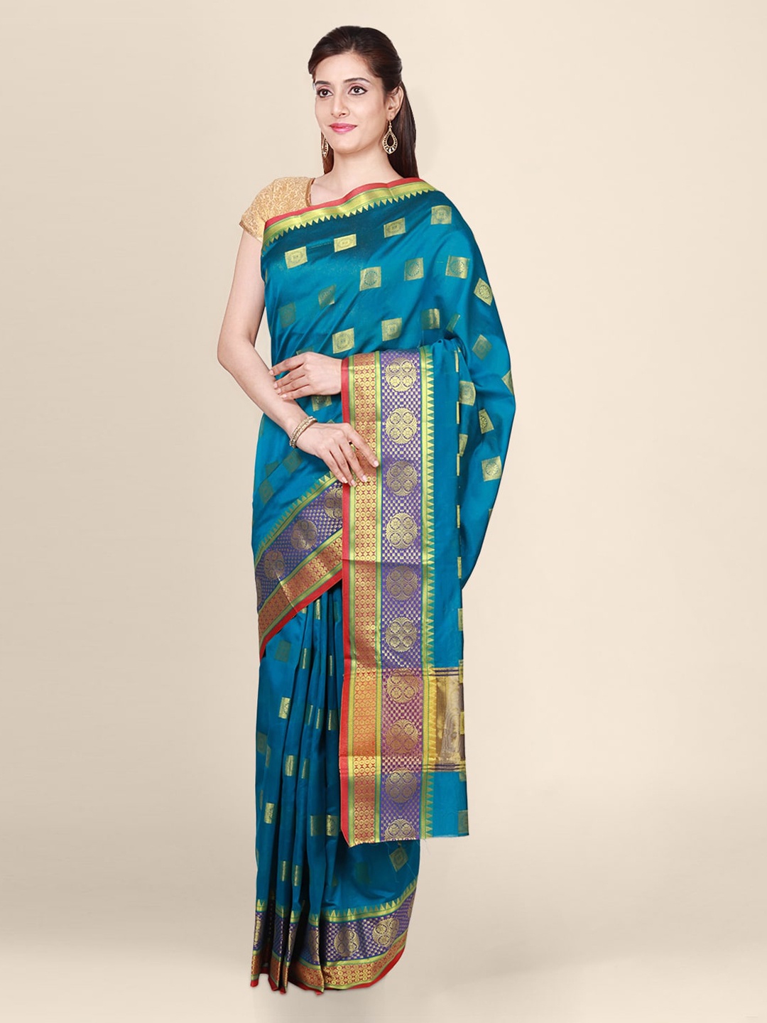 CLAI WORLD Blue Woven Design Saree
