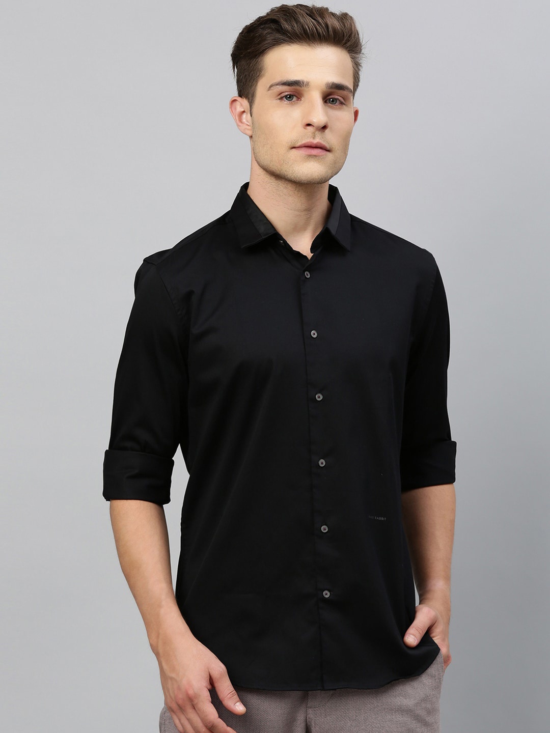 

RARE RABBIT Men Black Tailored Fit Solid Casual Shirt