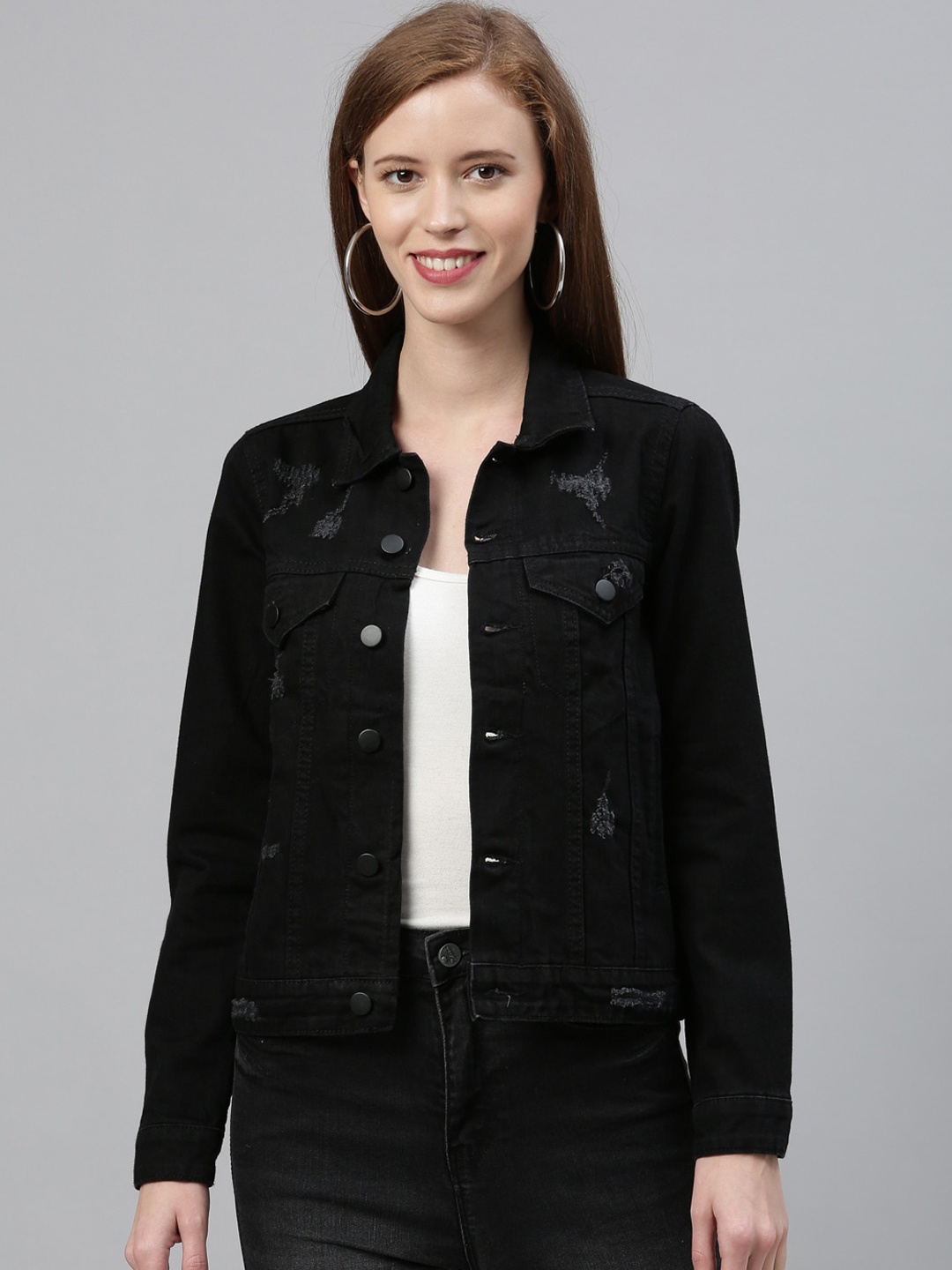 

ZHEIA Women Black Printed Denim Jacket