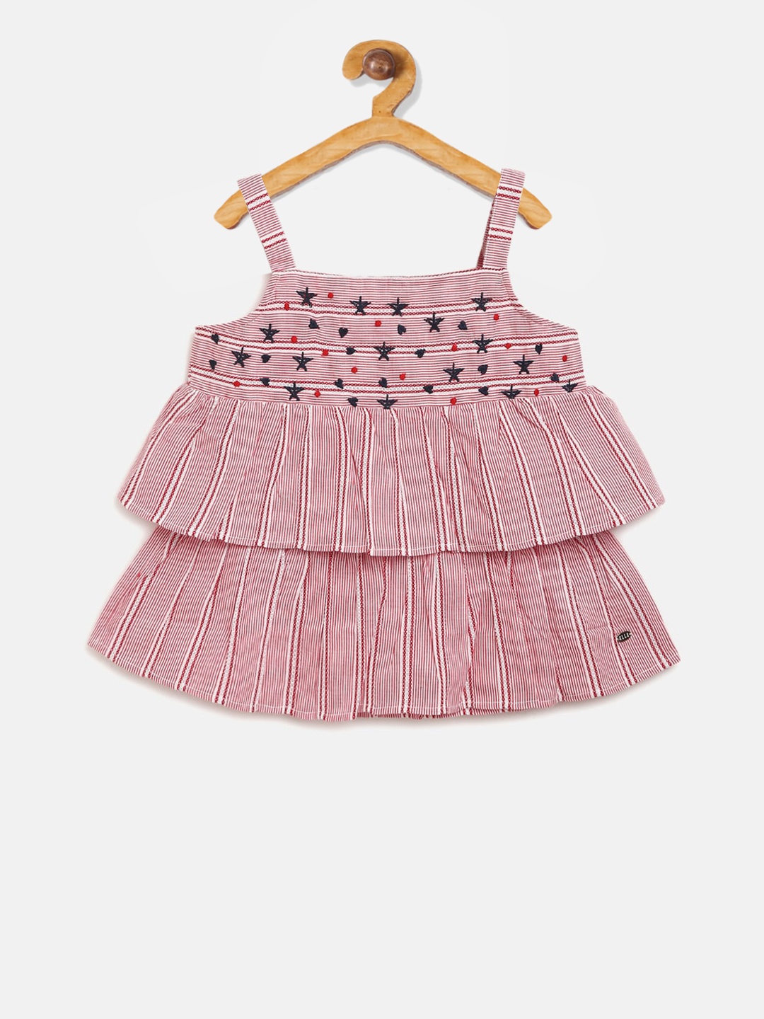 

ELLE Girls Pink Striped A-Line Pure Cotton Top