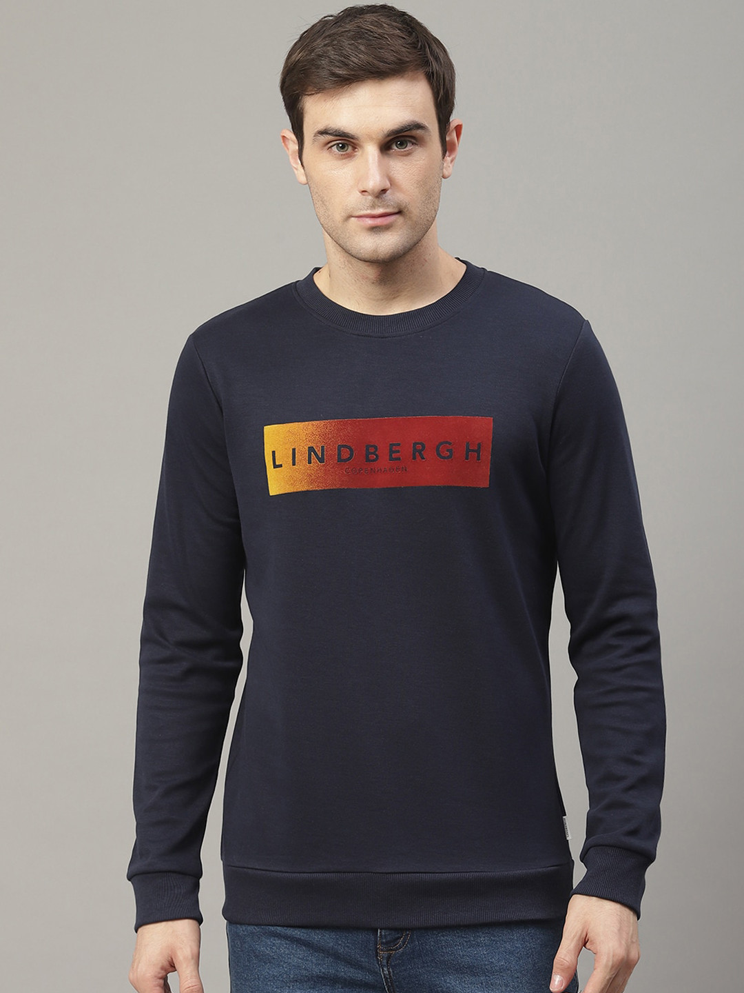 

LINDBERGH Men Navy Blue Printed Sweatshirt