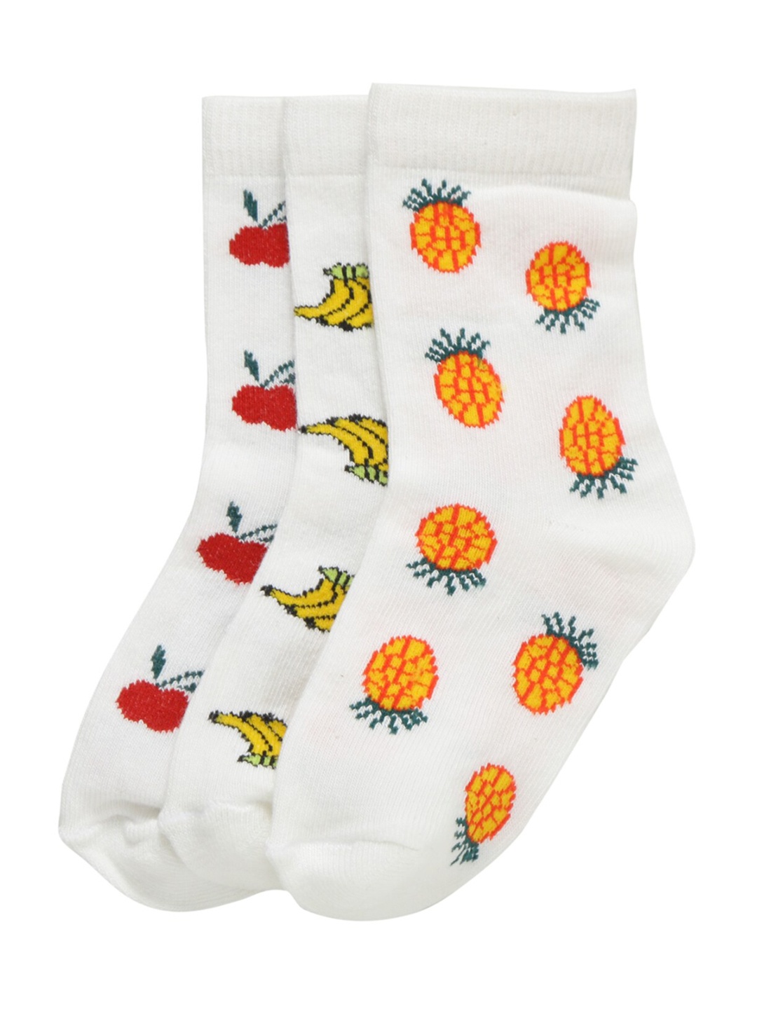 

FOOTPRINT 3 Pairs Infant Kids Patterned Ankle-Length Organic Cotton Socks, White