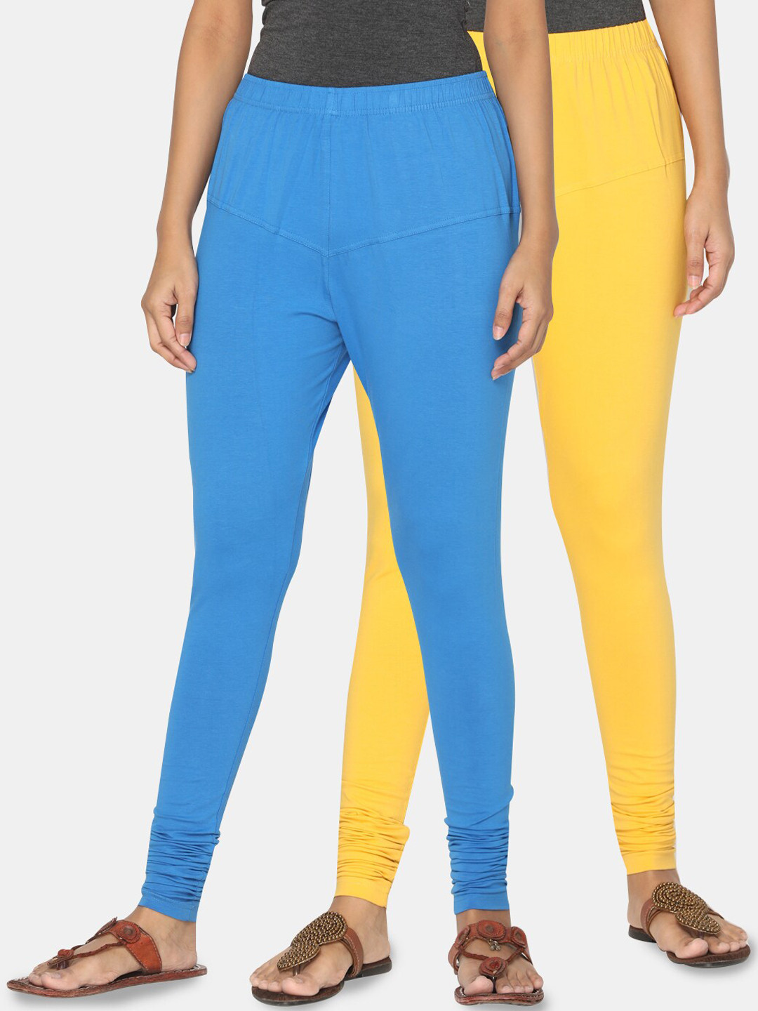 

TSG Bliss Women Pack of 2 Solid Churidar Leggings, Blue
