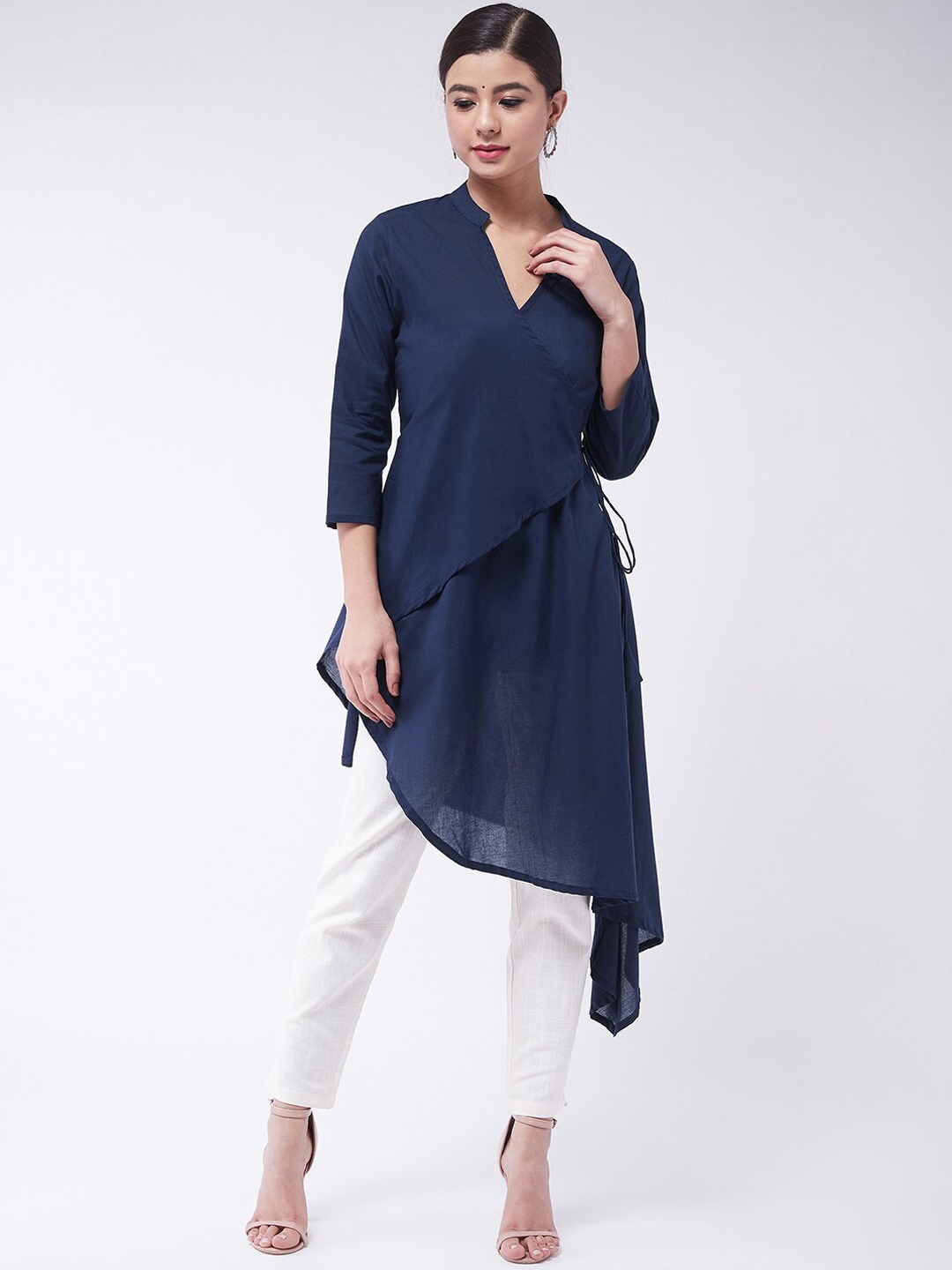 

InWeave Women Navy Blue Solid Longline Asymmetric Tunic