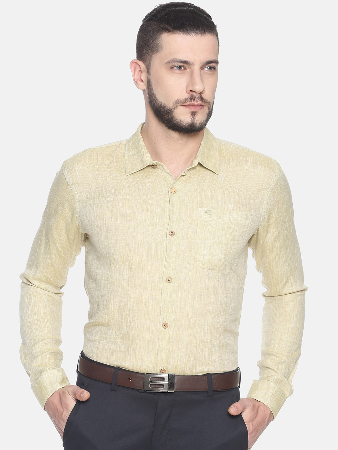 

Ecentric Men Beige Solid Eco-Friendly Hemp Casual Sustainable Shirt
