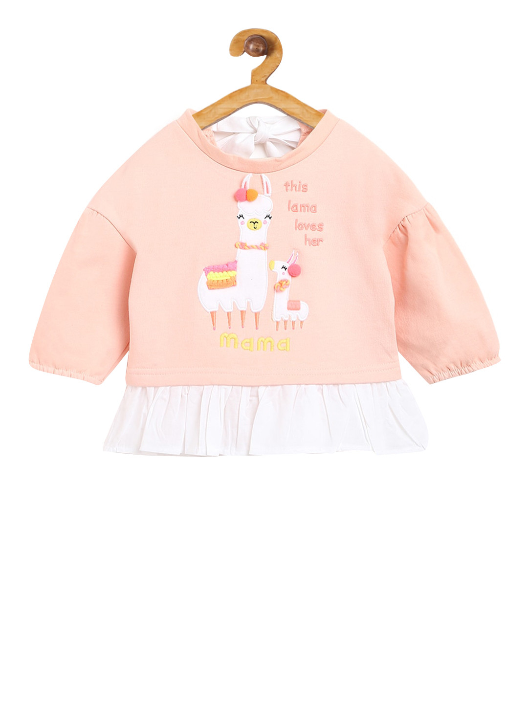 

Nauti Nati Girls Peach-Coloured & White Self Design Sweatshirt