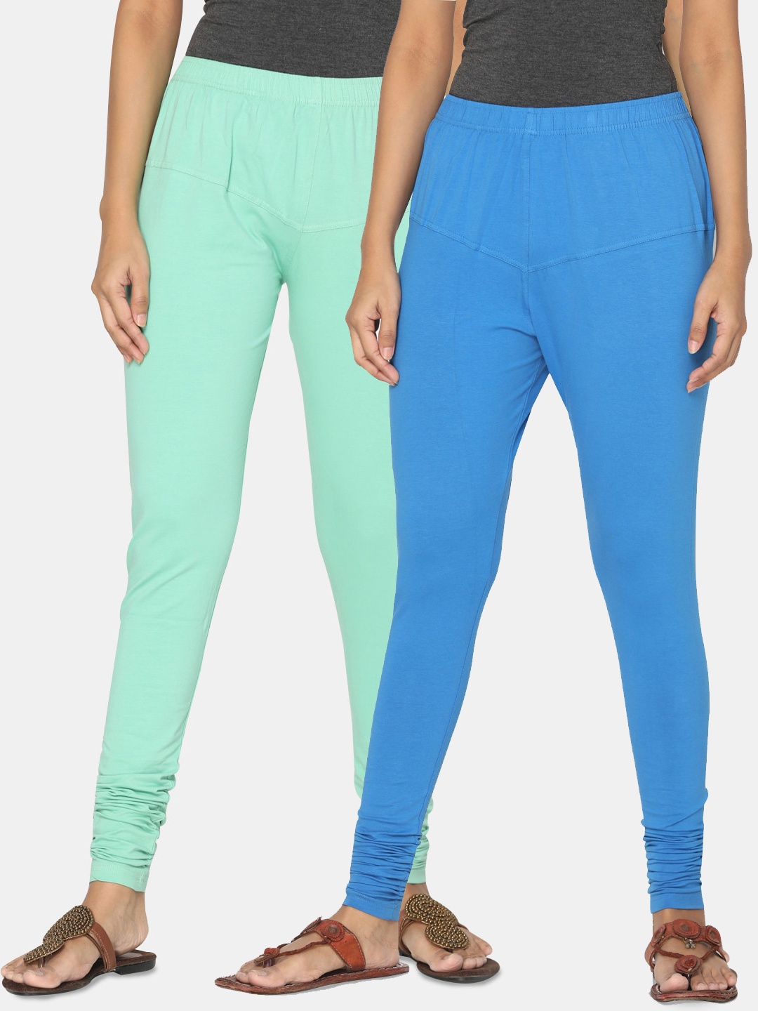 

TSG Bliss Women Pack of 2 Solid Churidar Leggings, Blue