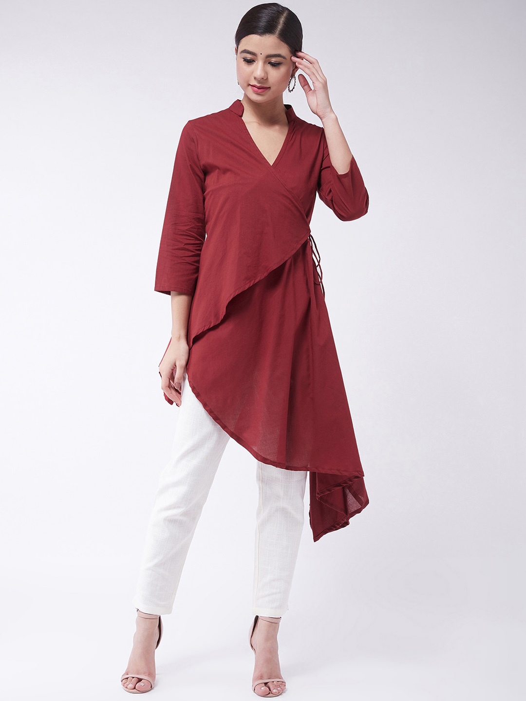 

InWeave Women Maroon Solid Wrap Asymmetric Tunic