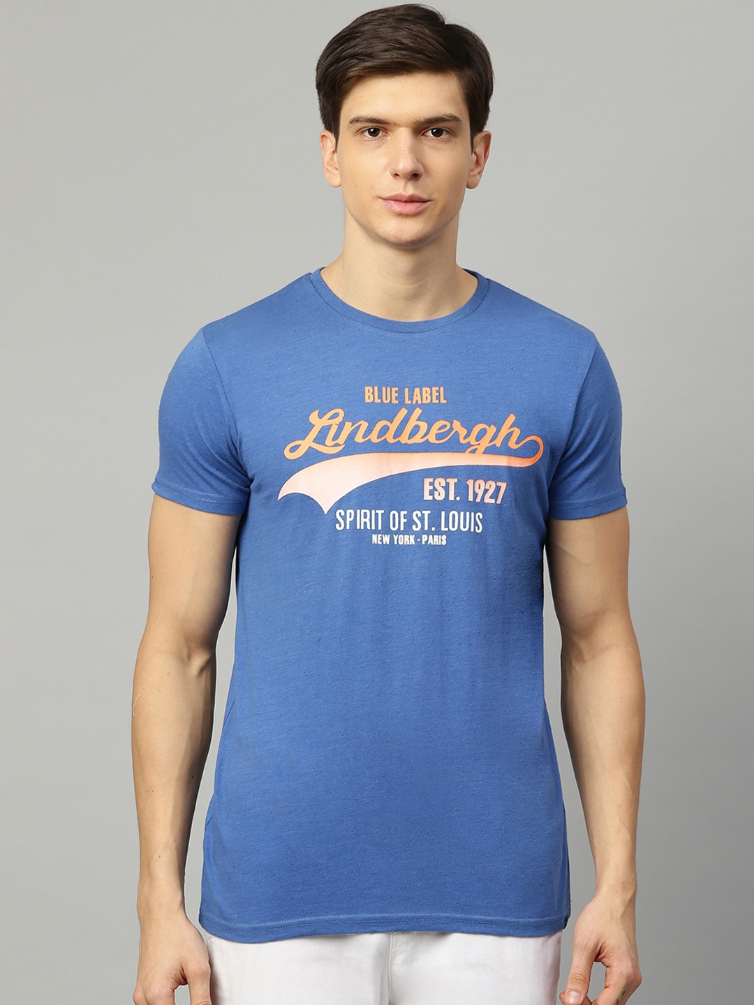 

LINDBERGH Men Blue Printed Round Neck T-shirt
