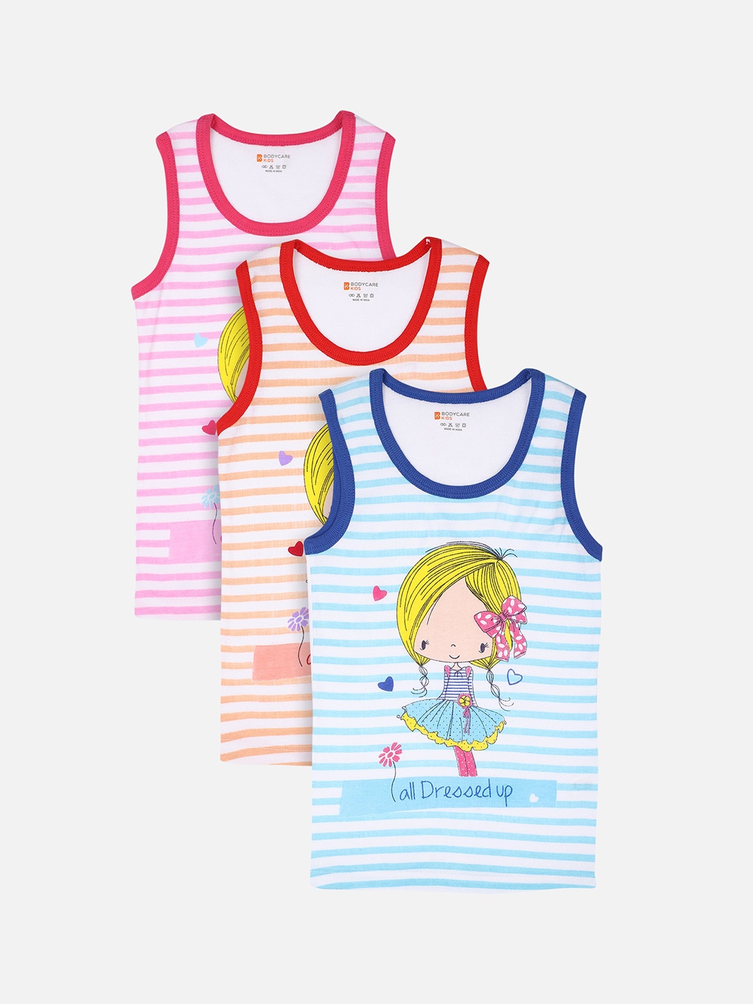 

Bodycare Girls Pack Of 3 Pink & Red Printed Innerwear Vest KIA472-PK001