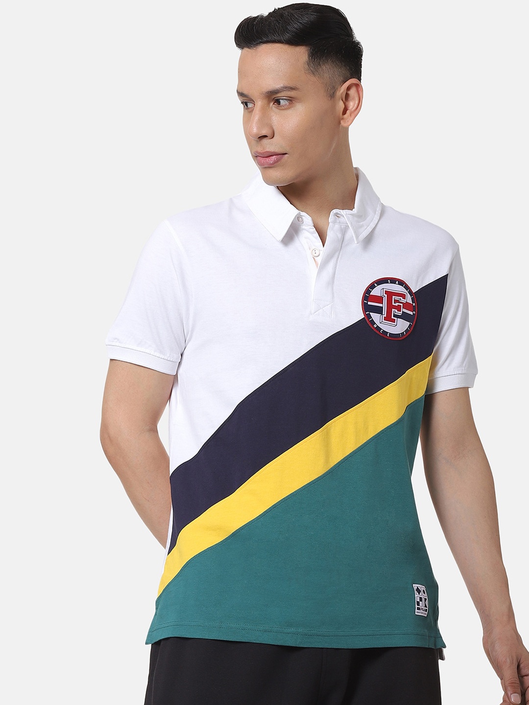 

FILA Men White Colourblocked Polo Collar T-shirt