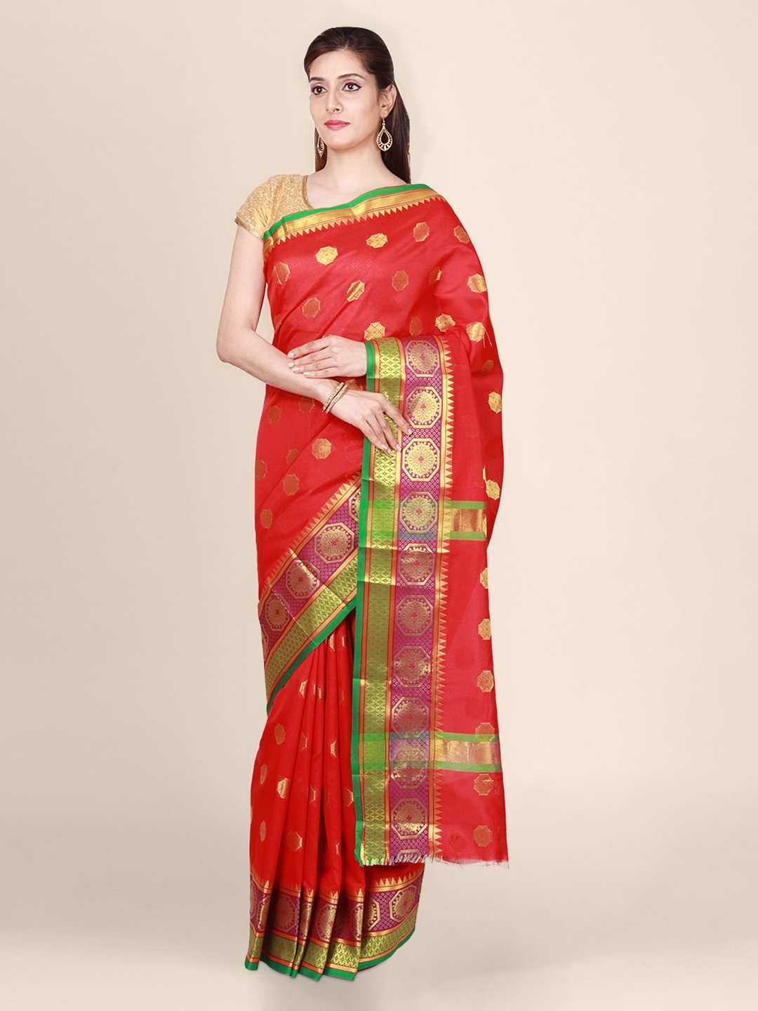 CLAI WORLD Red Woven Design Saree