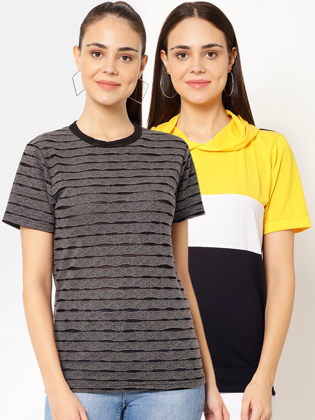 

VIMAL JONNEY Women Pack Of 2 T-shirts, Yellow