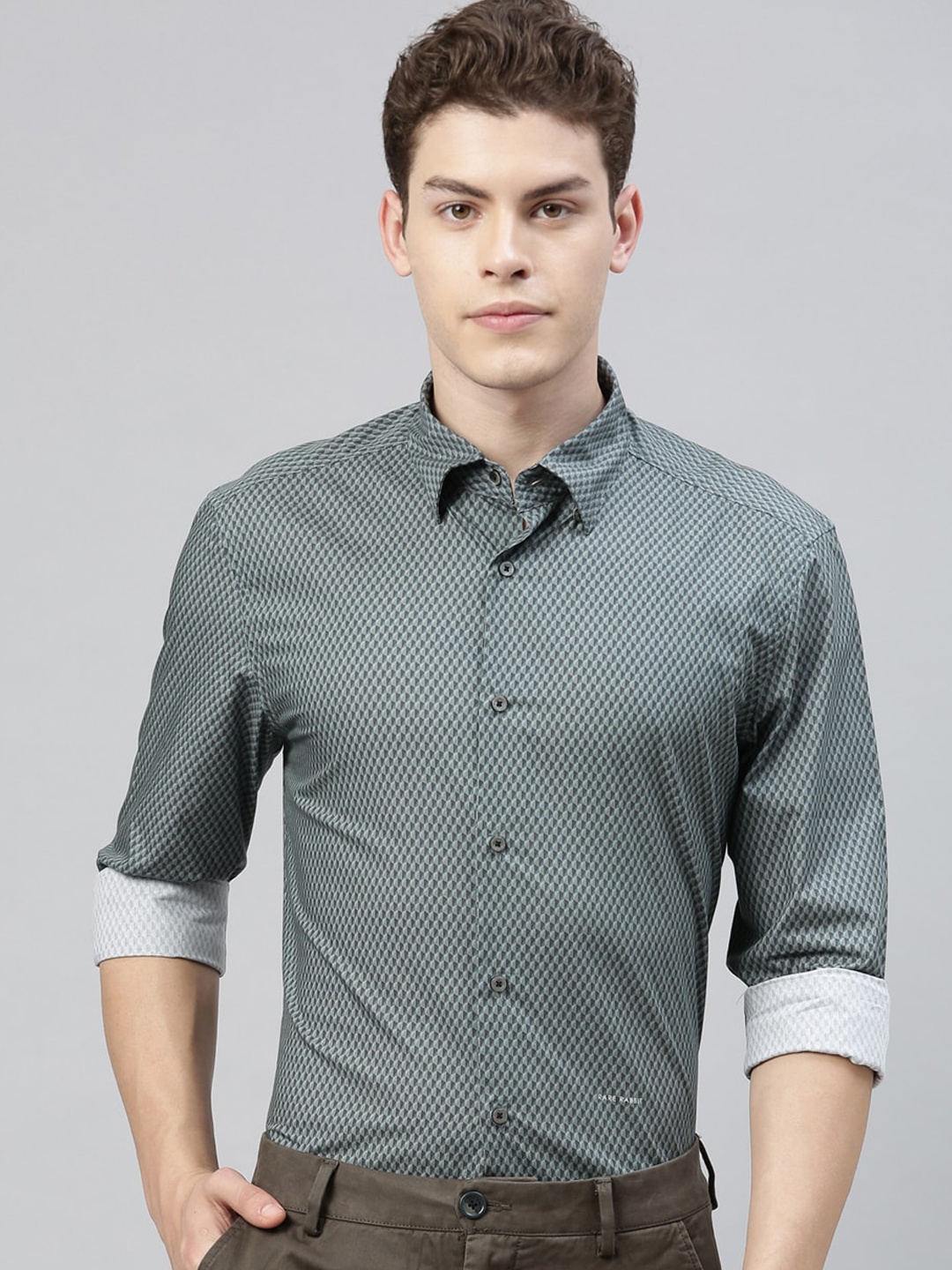 

RARE RABBIT Men Grey Tailored Fit Solid Casual Shirt