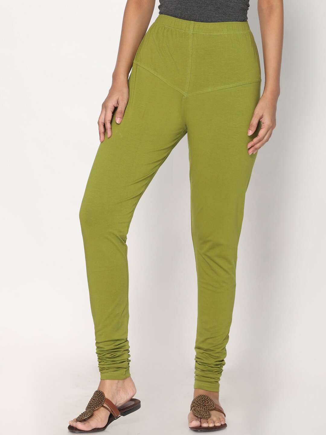 

TSG Bliss Women Olive Green Solid Churidar-Length leggings