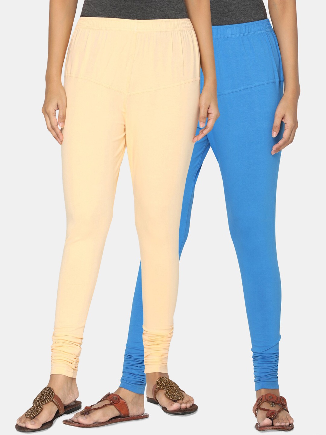 

TSG Bliss Women Pack of 2 Solid Churidar Leggings, Blue