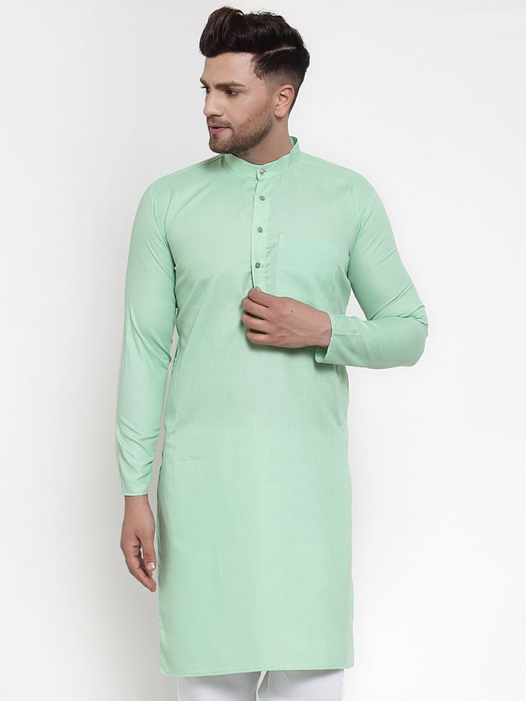

Jompers Band Collar Straight Kurta, Green