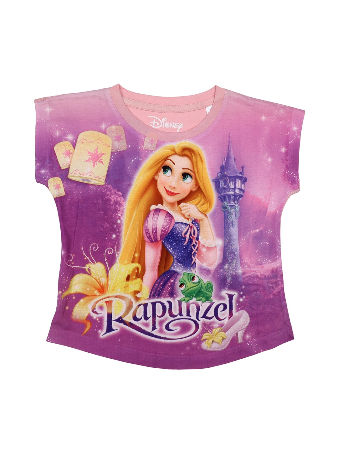 Disney by Wear Your Mind Girls Pink & Blue Princess Printed Top