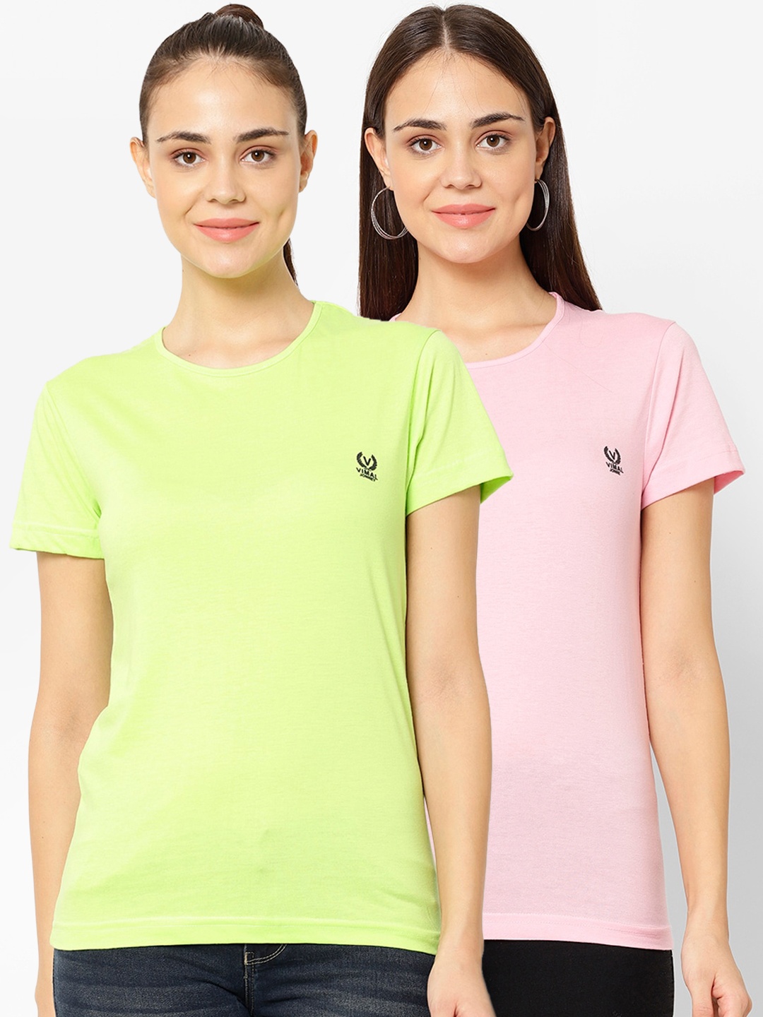 

VIMAL JONNEY Women Multicoloured Solid V-Neck T-shirt, Multi