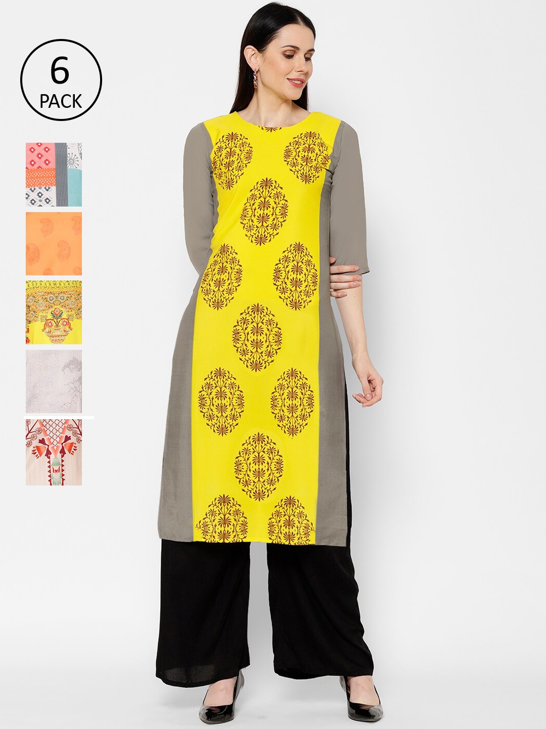 

7Threads Women Multicoloured Pack of 6 Printed Straight Kurta, Multi