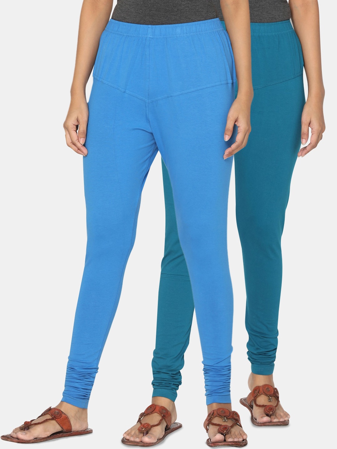

TSG Bliss Women Pack of 2 Solid Churidar Leggings, Blue