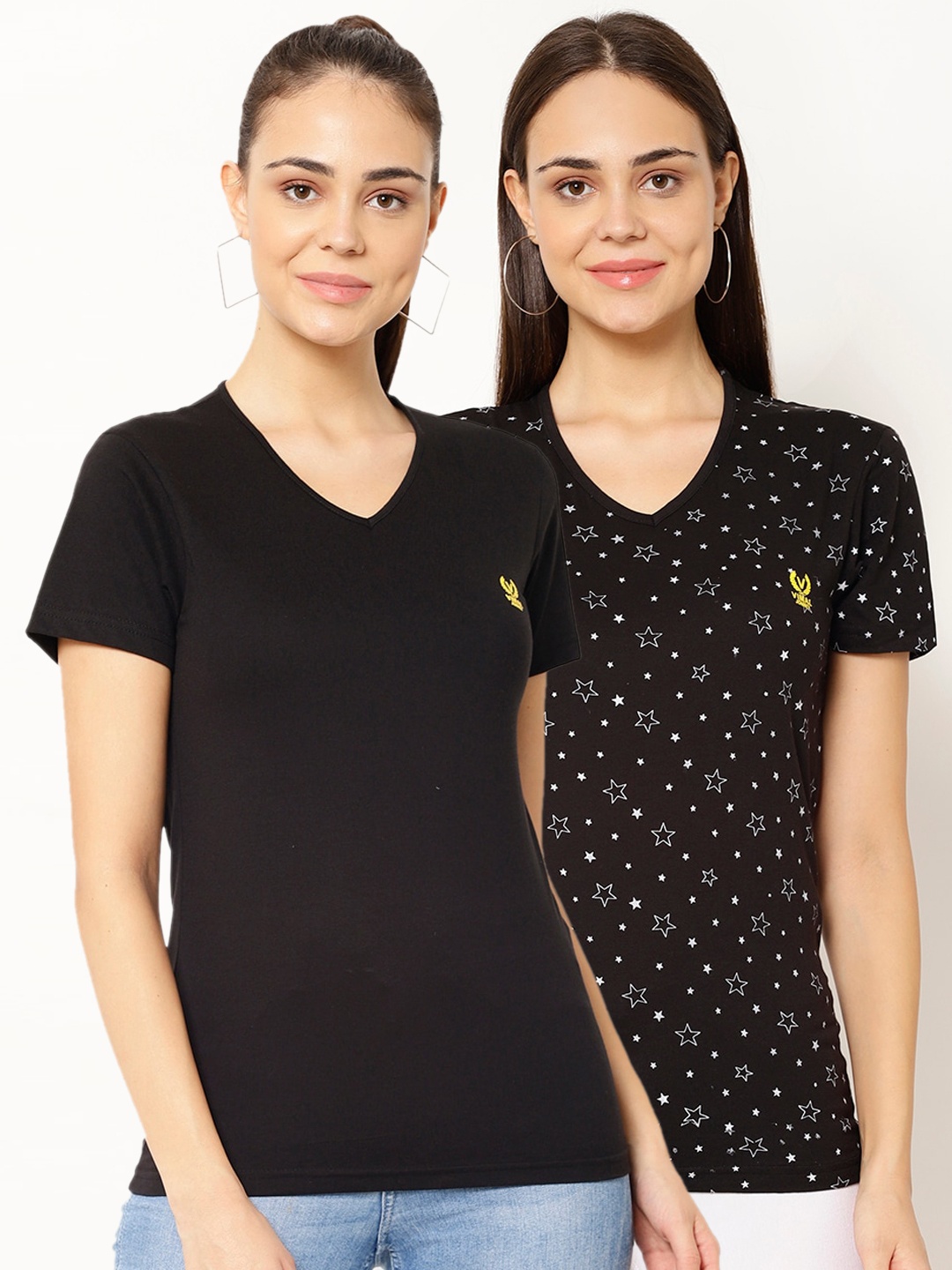 

MACK JONNEY Women Multicoloured Printed V-Neck T-shirt, Multi