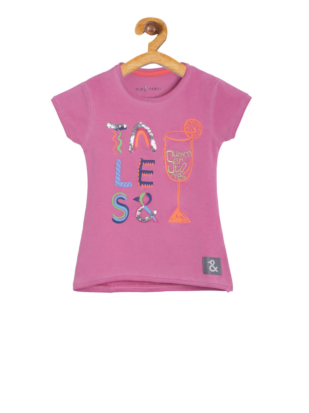 

TALES & STORIES Girls Pink Printed Round Neck T-shirt