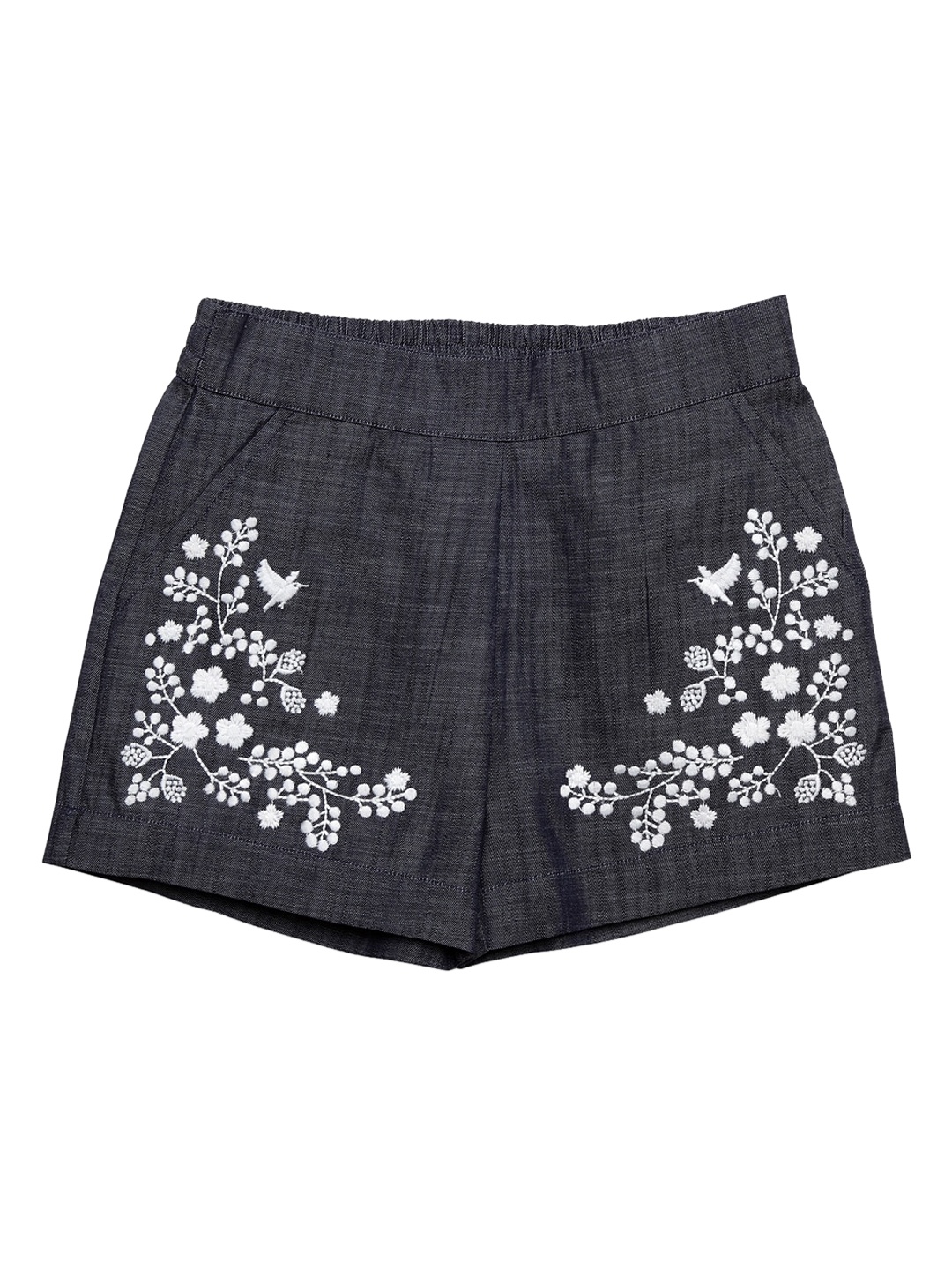 

Cherry Crumble Girls Grey Self Design Regular Fit Denim Shorts
