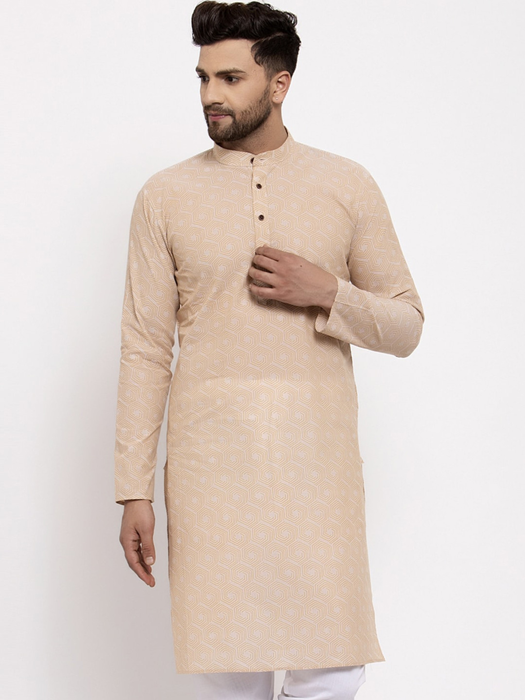 

Jompers Men Beige Printed Straight Kurta