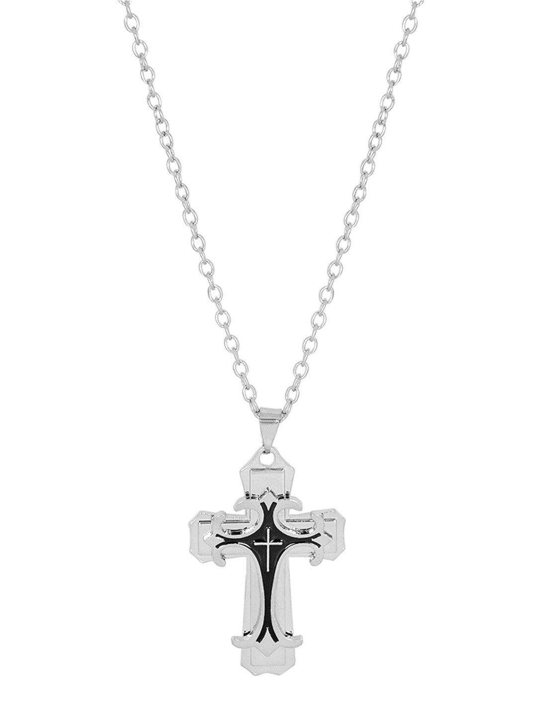 

OOMPH Men Silver-Toned Handcrafted Cross Pendant With Chain