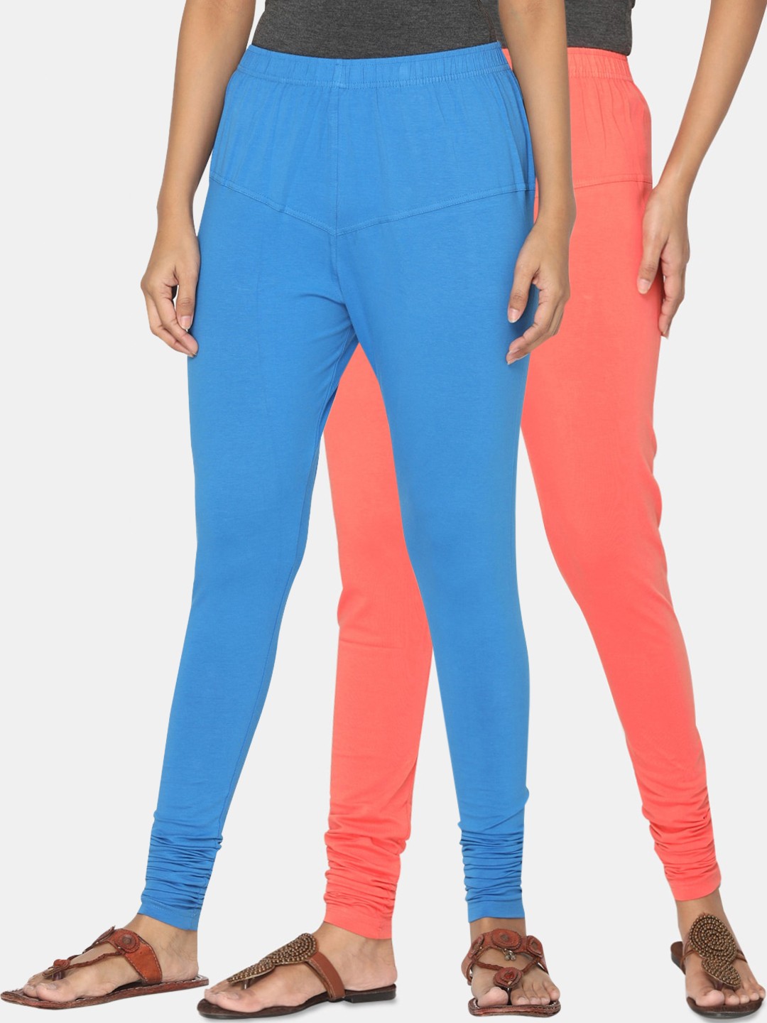 

TSG Bliss Women Pack of 2 Solid Churidar Leggings, Blue