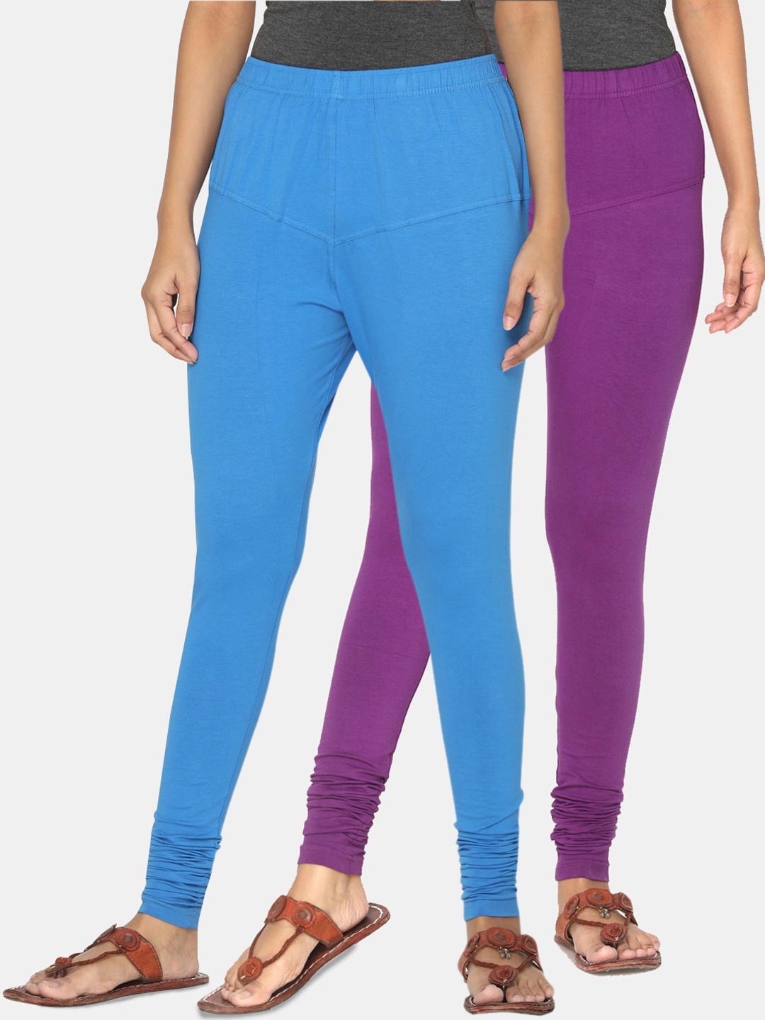 

TSG Bliss Women Pack of 2 Solid Churidar Leggings, Blue