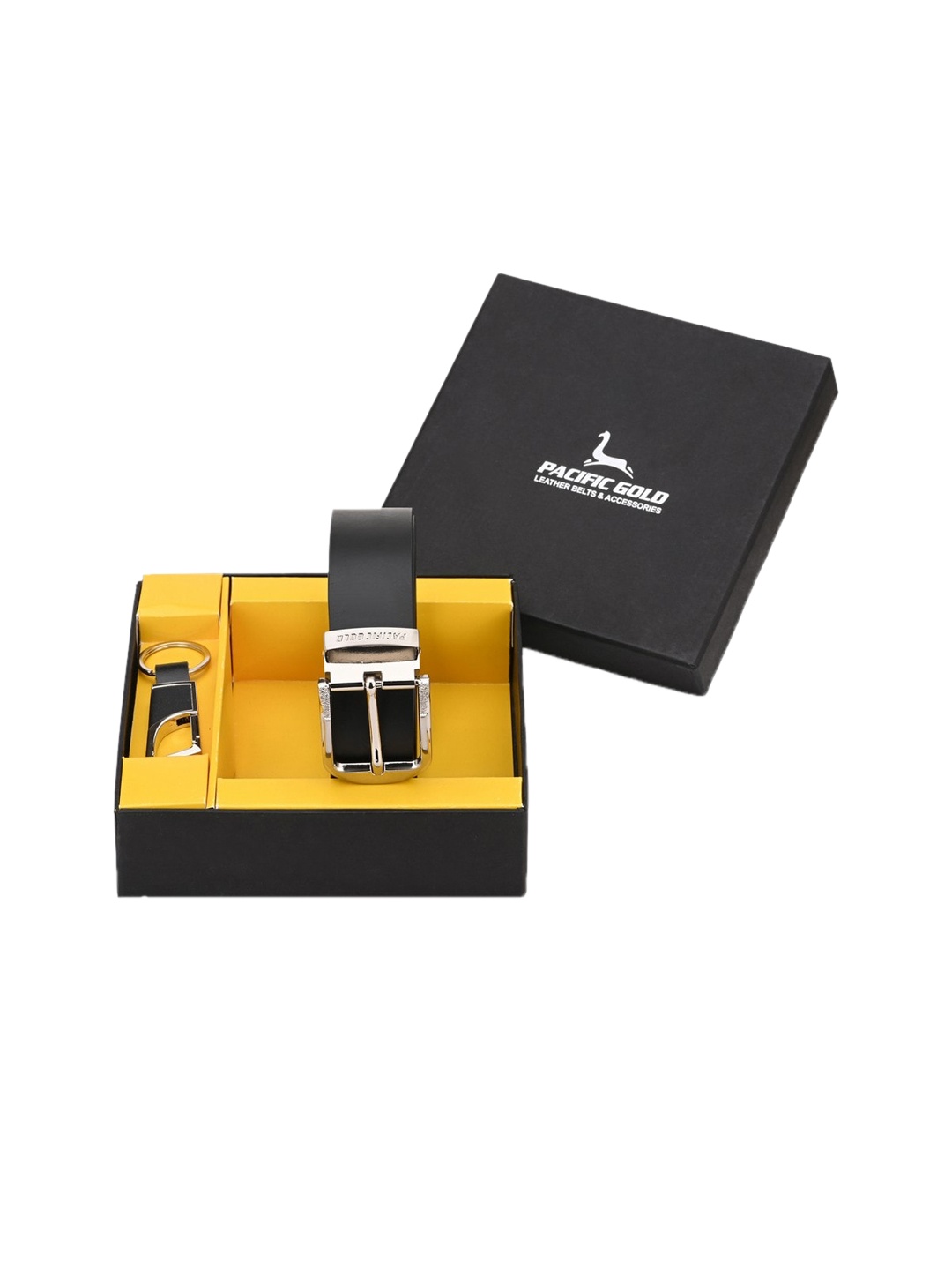 

Pacific Gold Men Black & Silver-Toned Genuine Leather Accessory Gift Set
