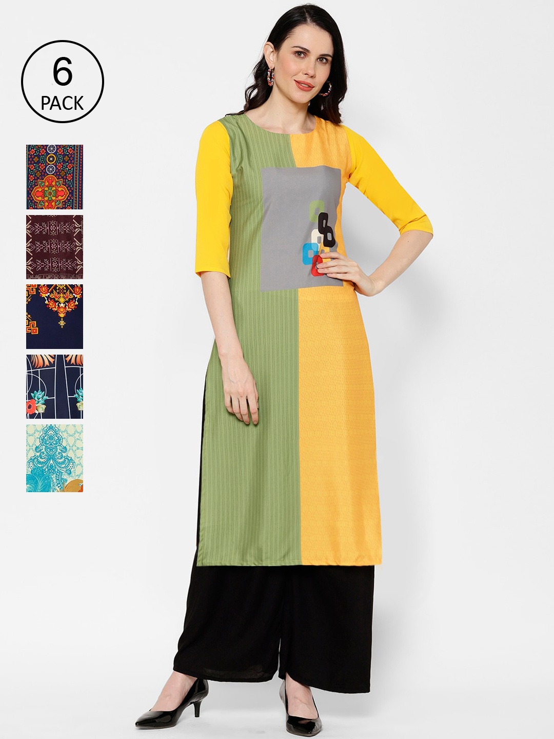 

7Threads Women Multicoloured Pack of 6 Printed Straight Kurta, Multi