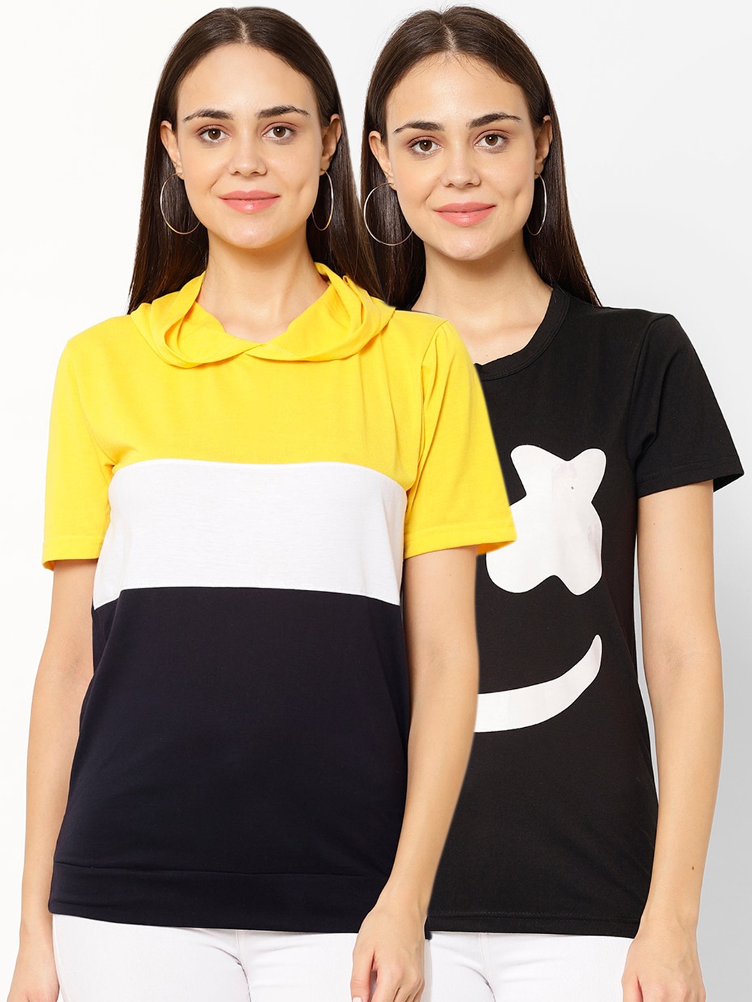 

VIMAL JONNEY Women Pack Of 2 T-shirts, Black