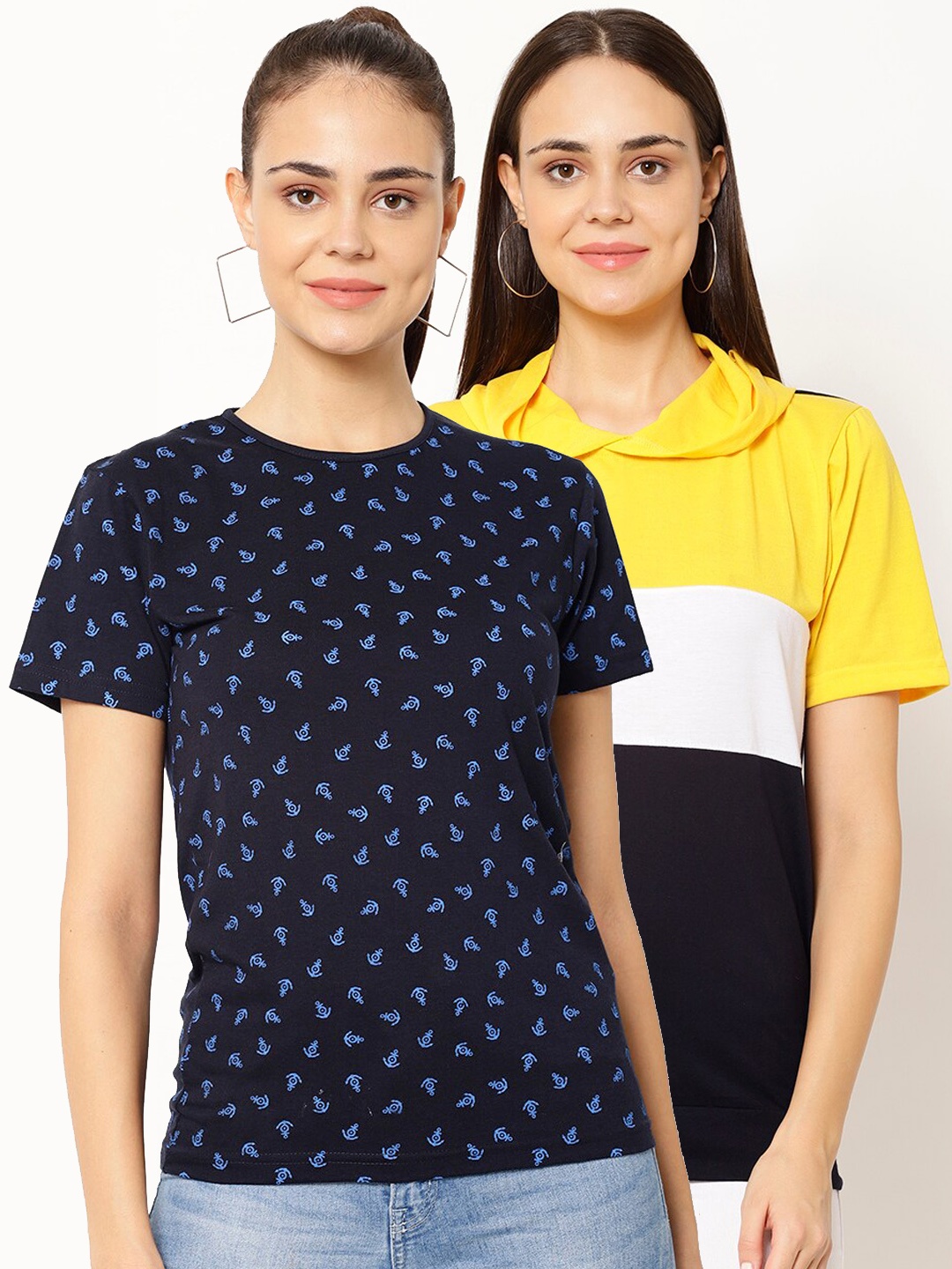 

VIMAL JONNEY Women Multicoloured Solid Round Neck T-shirt, Multi