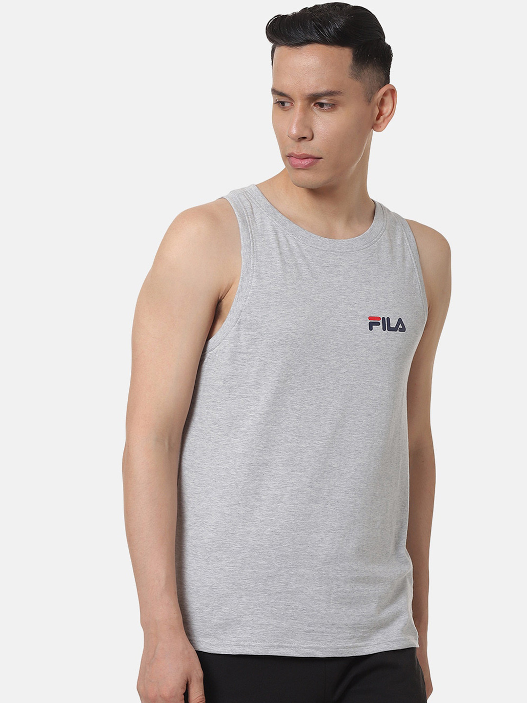 

FILA Men Grey Solid Round Neck T-shirt