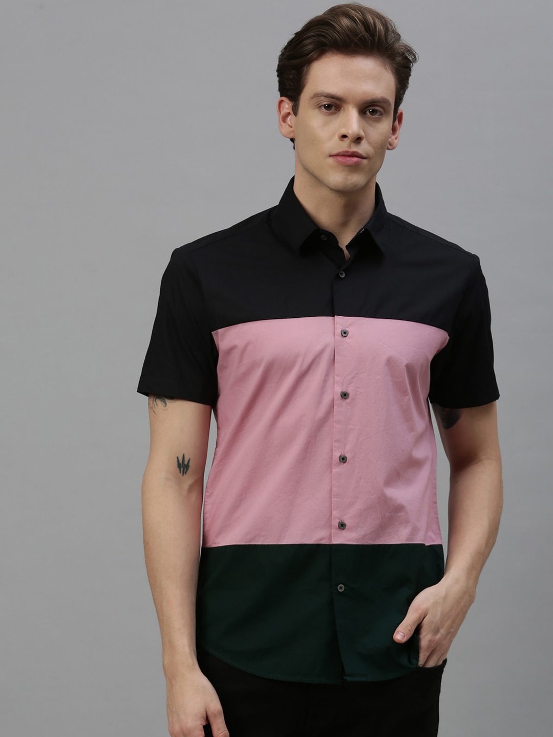 

RARE RABBIT Men Block-3 Regular Fit Colourblocked Shirt, Pink