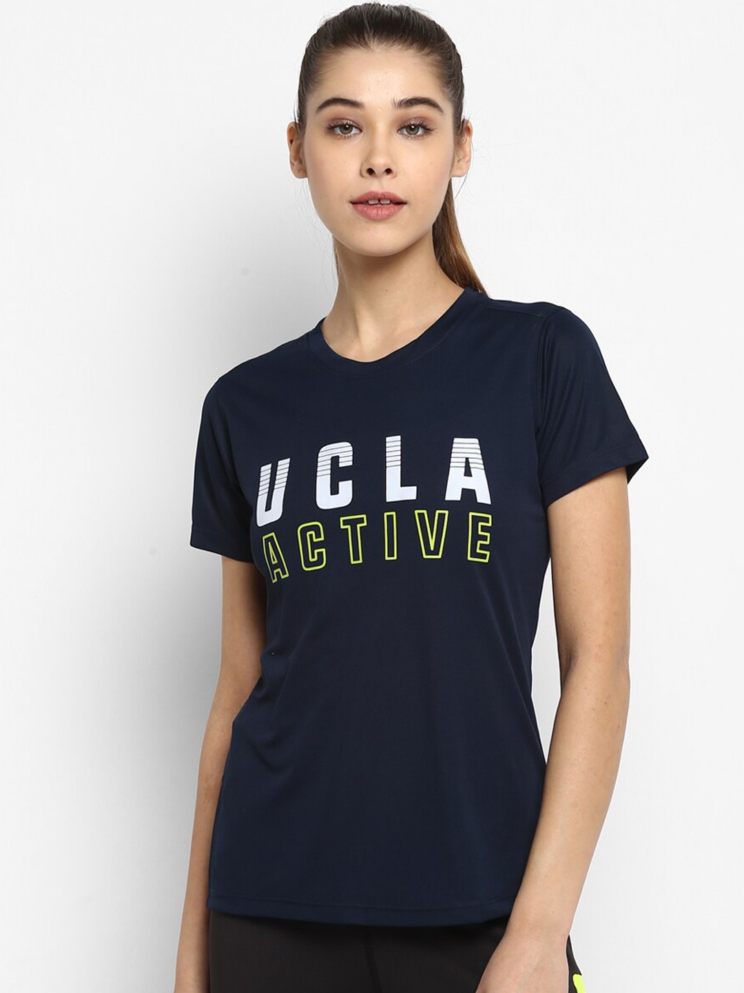 

UCLA Women Navy Blue Printed Round Neck T-shirt