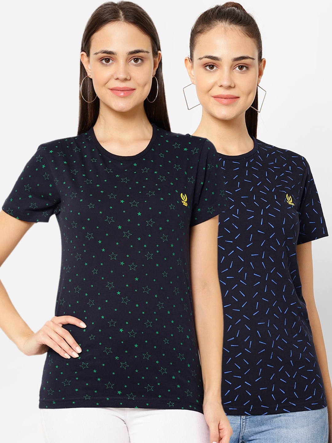 MACK JONNEY Women Pack Of 2 T-shirts, Navy blue