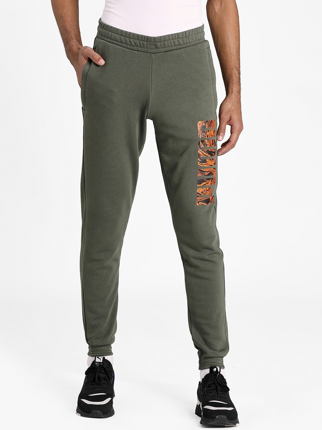 

Puma Men Olive Green Solid Straight-Fit Joggers