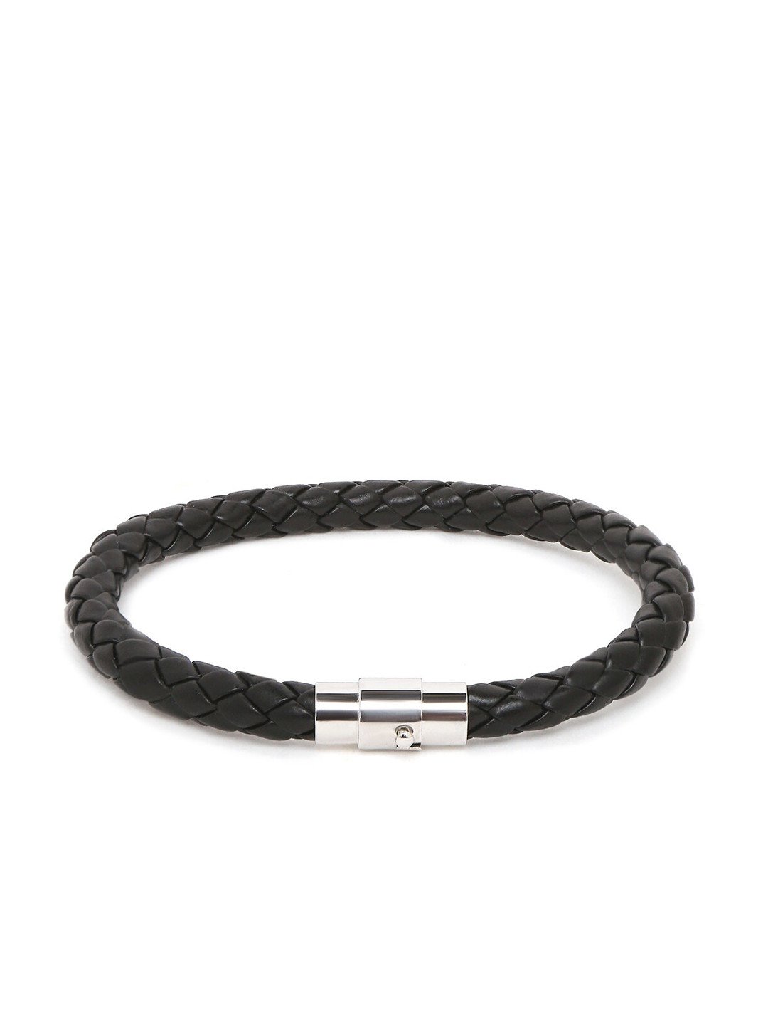 

OOMPH Men Black Solid Braided Wraparound Leather Bracelet