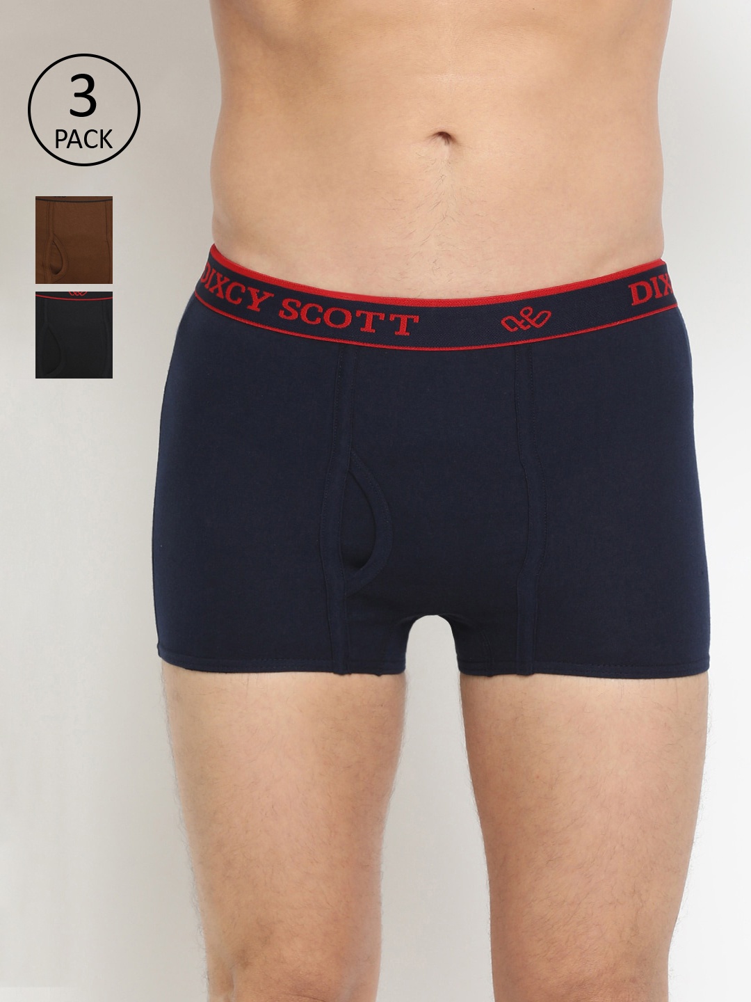 

DIXCY SCOTT Men Pack of 3 Solid Trunks K1-PR64371, Navy blue