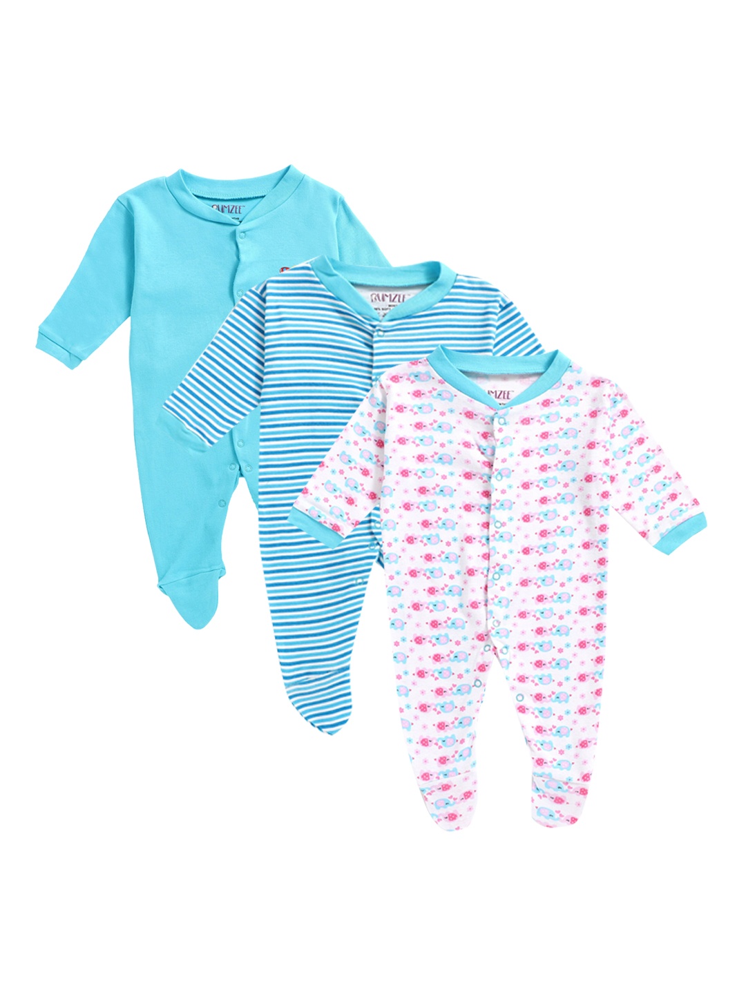

BUMZEE Kids Pack of 3 Sleepsuits, Blue