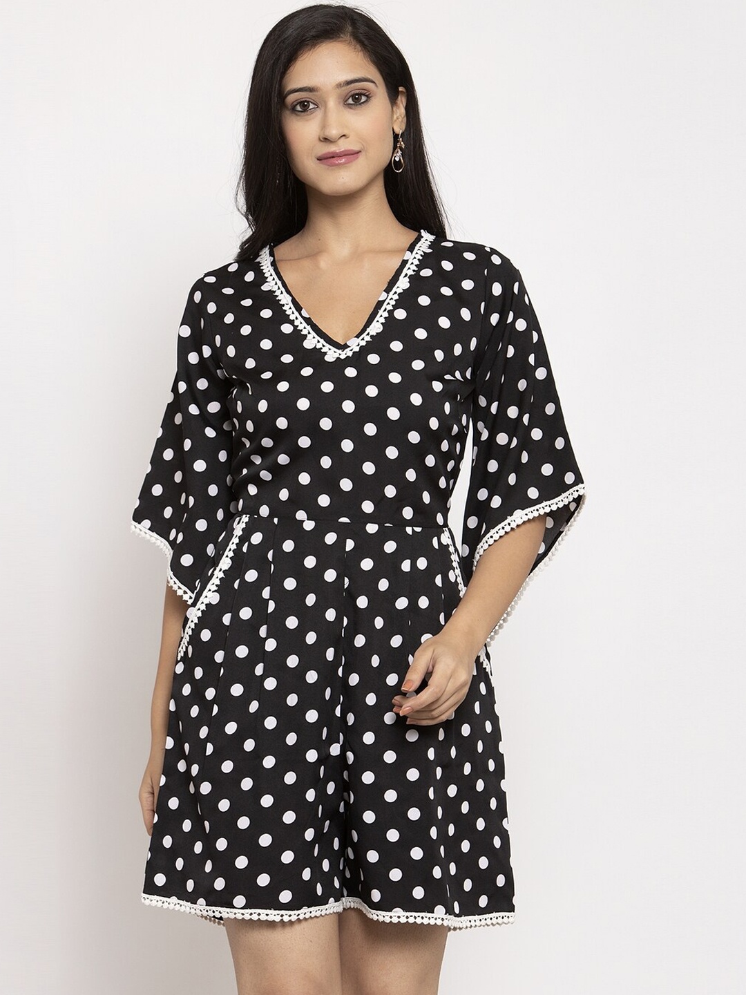 

Karmic Vision Women Black & White Polka Print Playsuit