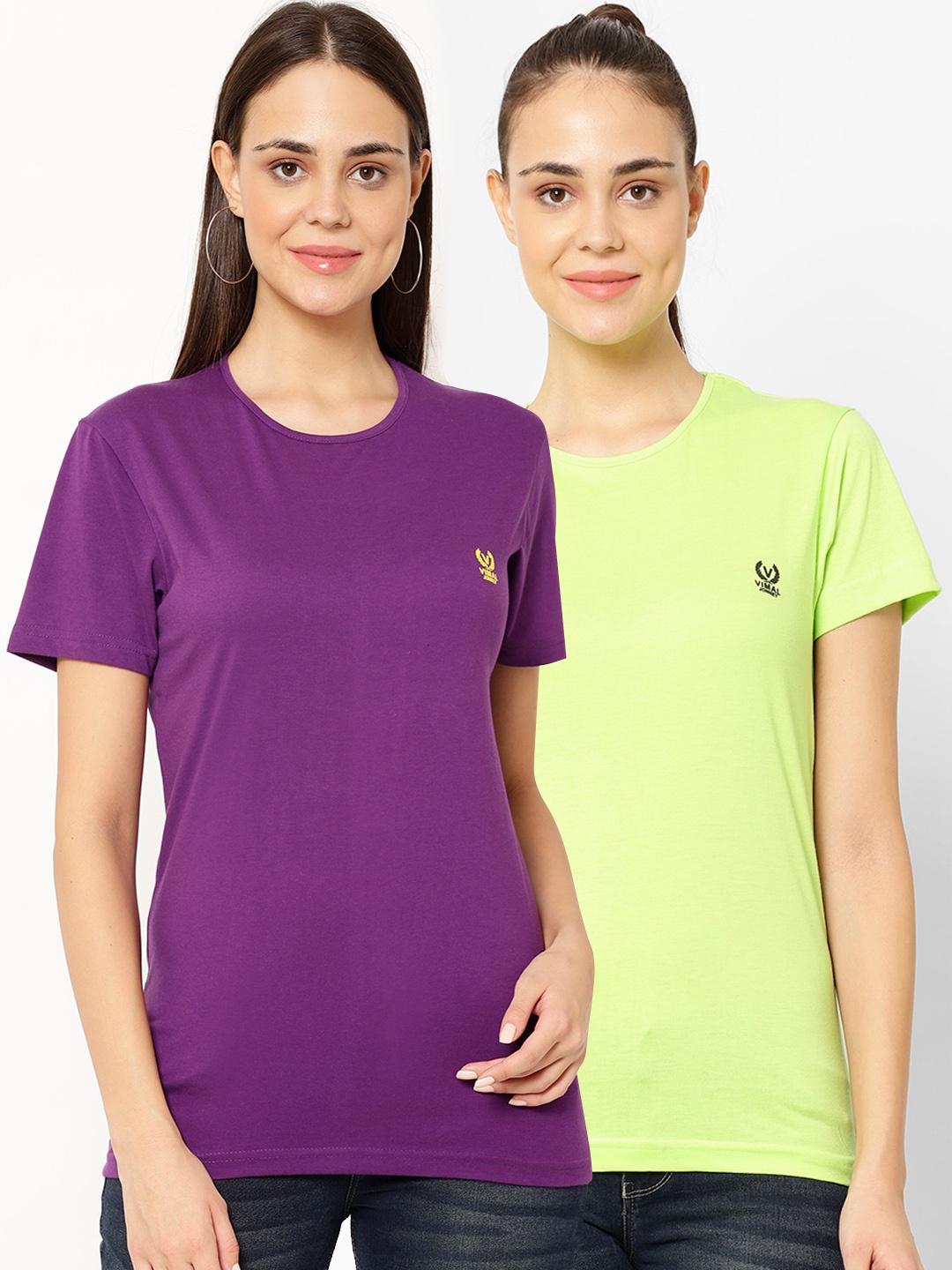 

MACK JONNEY Women Pack Of 2 Solid T-shirts, Purple